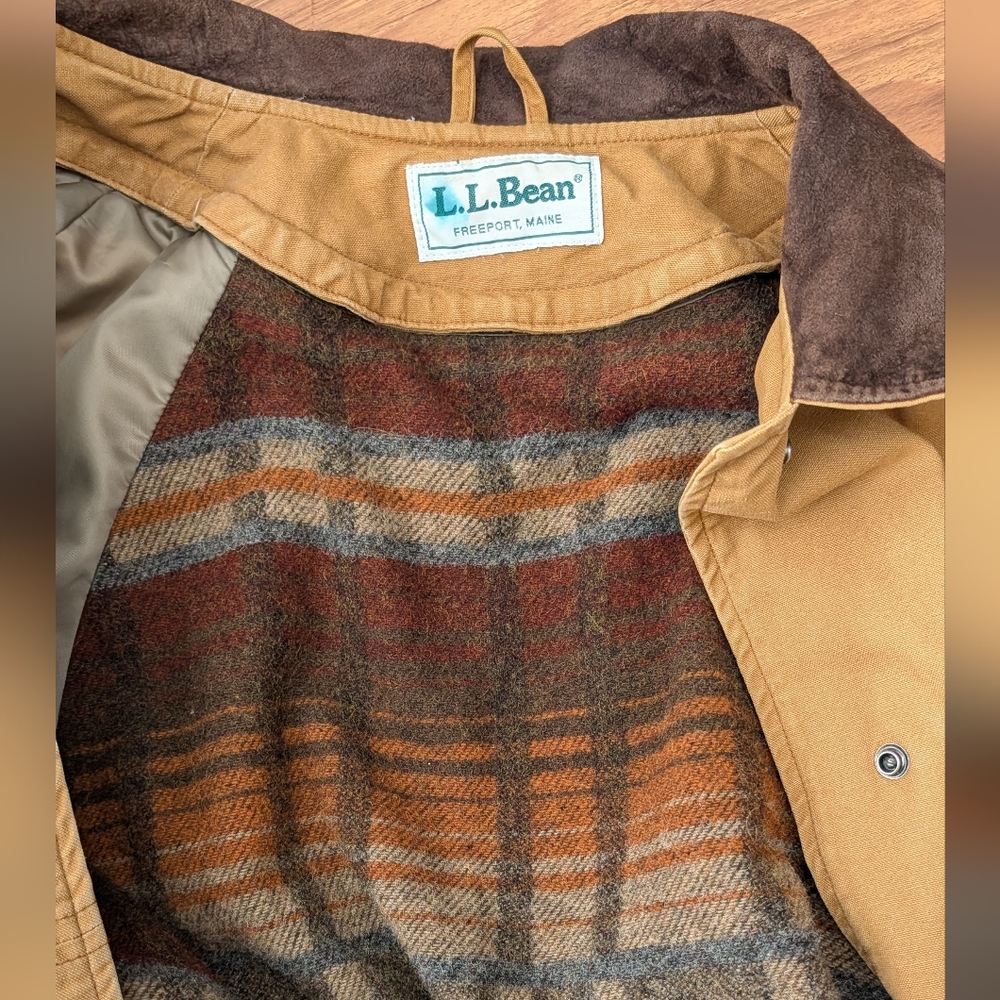 Vintage L.L. Bean Wool Blanket Lined Barn Coat Duster Women's Large Tan 90s - Picture 8 of 8